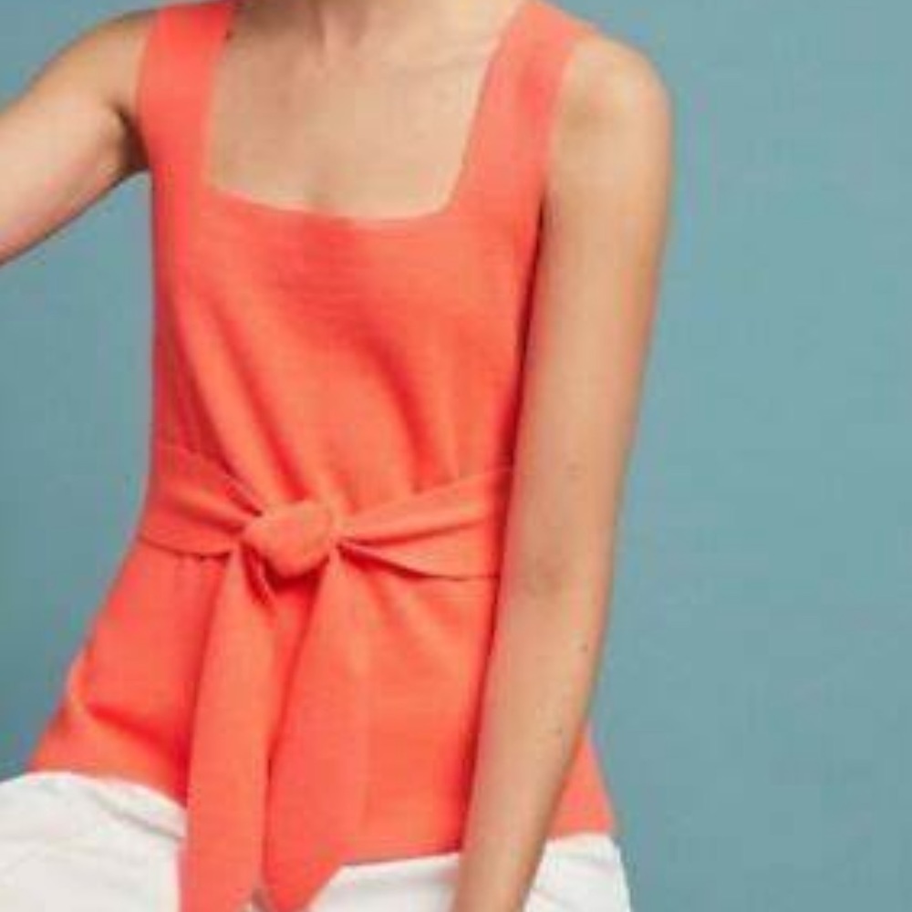 anthropologie pink tie waist top